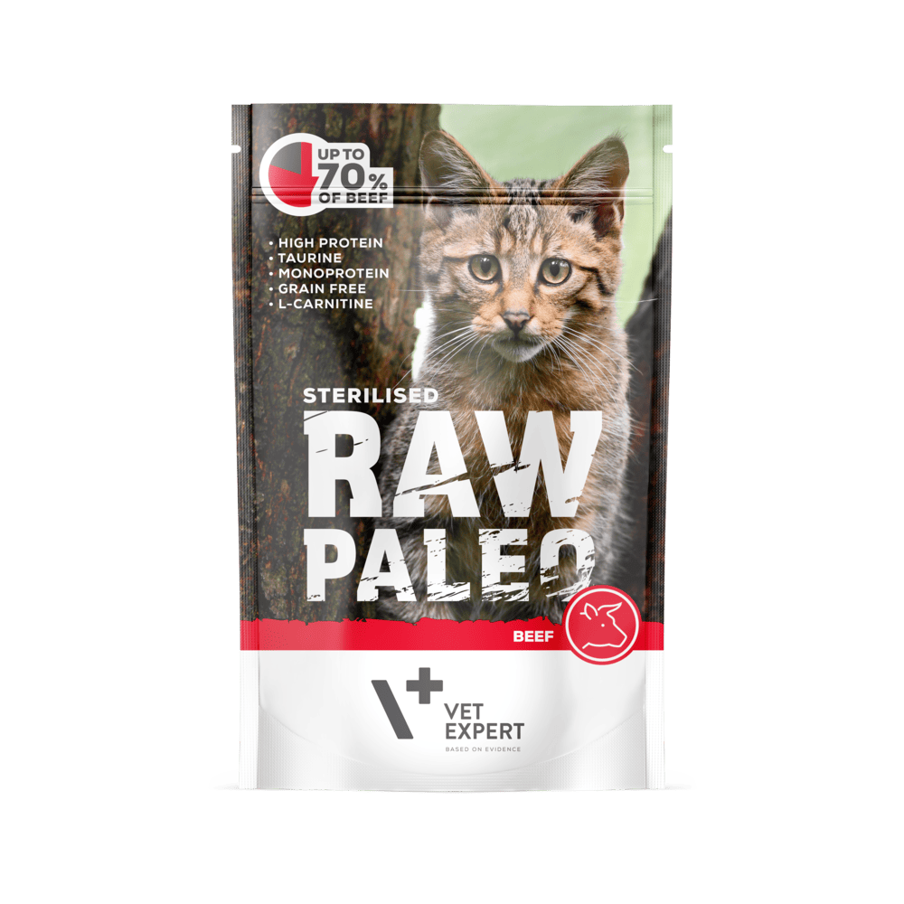Hrana umeda pentru pisici, RAW PALEO CAT, STERILISED, carne de vita, 100 g